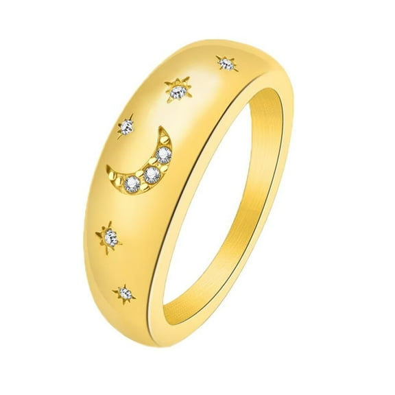 PAMTIER Women's Stainless Steel Round Cubic Zirconia Simple Moon Star Wedding Band Ring Gold Size 6