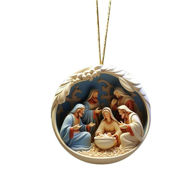 Adorno Navideño de Nacimiento, Colgante Acrílico, Accesorios para Coche | Corona Metálica para Decoración Del Hogar | Regalo para Decorar El Árbol de Navidad | Colgante para Recién Nacido | Corona Si