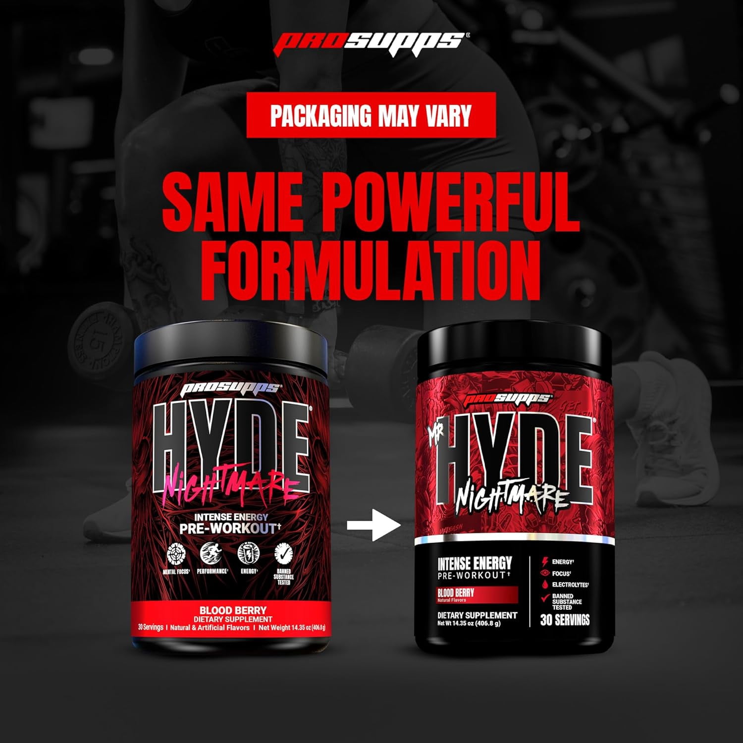 PROSUPPS Hyde Nightmare Pre-Workout Powder Energy Drink (30 Servings, Blood Berry)
