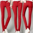 thumbnail image 2 of BODOAO Clearance Sale!! Pants for Women Trendy Casual 2025 New Women High Jean Classic Solid Color Ankle Jeans Casual Regular Fitting Jeans Red S, 2 of 8