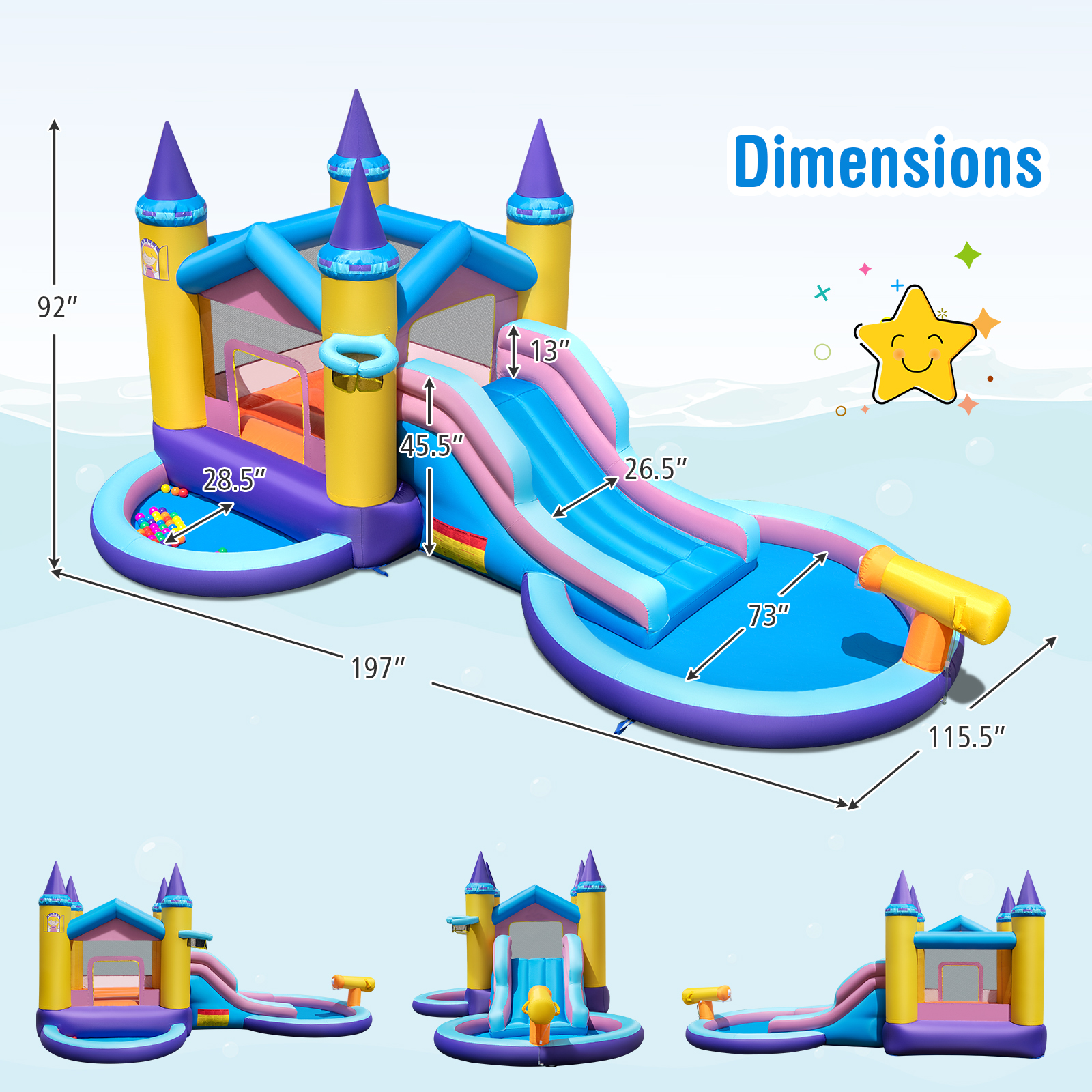 Gymax Kids Inflatable Water Slide w/ Slide Splash Pool Water Cannon w/ 735W Blower