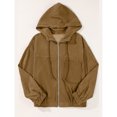 thumbnail image 3 of Women's Corduroy Hooded Long Sleeve Jacket Solid Color Loose Comfortable Casual Outerwear Khaki S, 3 of 4
