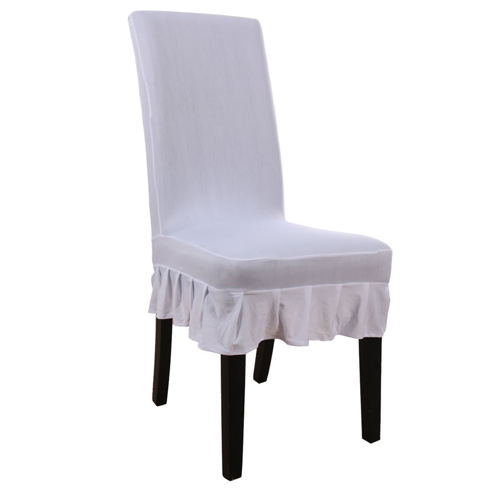 Unique Bargains Ruffled Skirt Dining Chair Cover Set White L Walmart