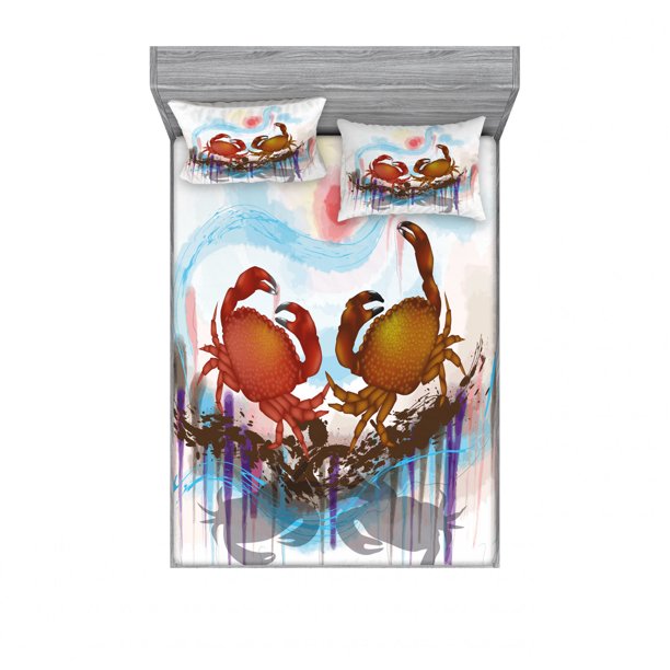 Crabs Bedding Set with Sheet & Covers, Sea Animals Theme 2 Crabs