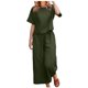 thumbnail image 1 of Traje de mujer de algodón con manga corta y pantalón largo - Color liso, cintura alta elástica, pierna ancha, informal/oficina, 1 of 6