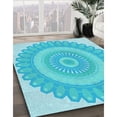 thumbnail image 2 of Ahgly Company Indoor Round Patterned Bright Turquoise Blue Area Rugs, 6' Round, 2 of 6