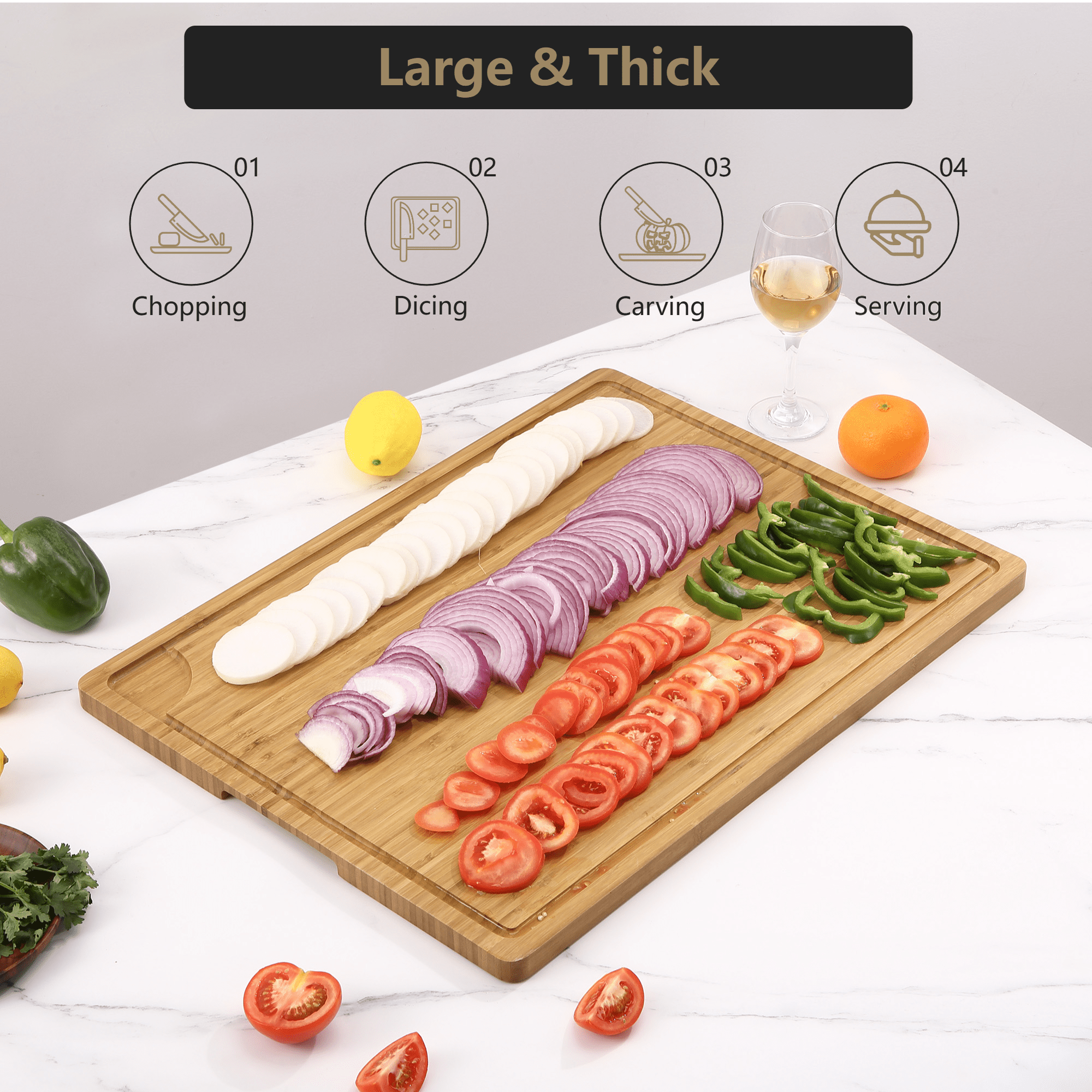 Extra Large Bamboo Cutting Board 24x18 Inch,Pre-Oiled Butcher Block with Juice Groove & Handles, Easy-Clean Kitchen Chopping Board for Meat & Vegetables