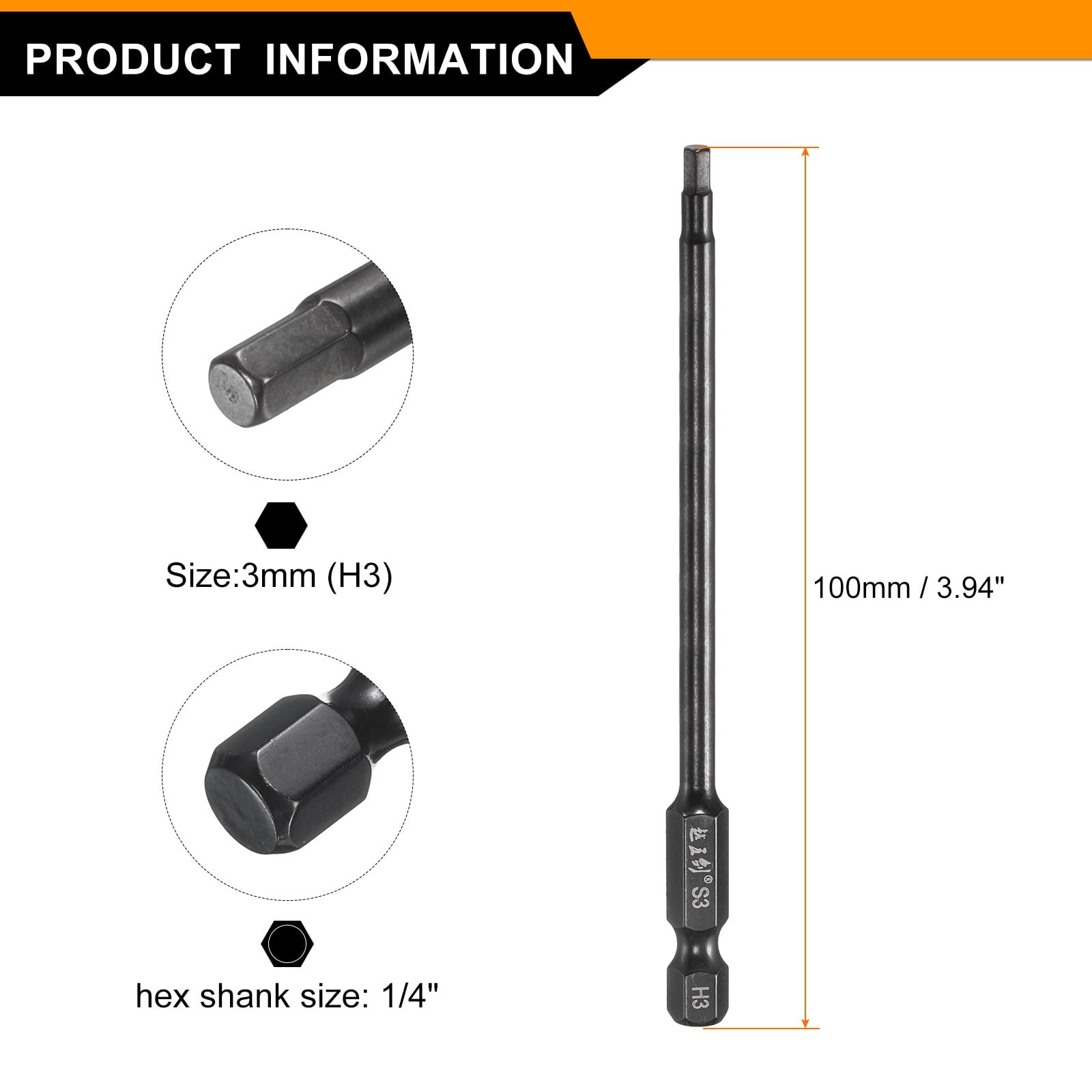 Uxcell 15pcs Hex Head Wrench Drill Bit 3mm(H3) Metric 1/4" Hex Shank 4"(100mm) Length S3 Steel Magnetic Impact Drivers Screwdriver Bit Industrial Grade Hexagon Electric Drill Bits