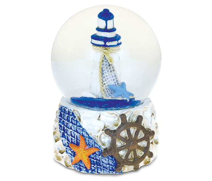 Puzzled Resin Seashell with Blue Lighthouse Snow Globe (65mm), 3.5 Inch Figurine Intricate & Meticulous Detailing Art Handcrafted Tabletop Centerpiece Accent Nautical Ocean Sea Life Theme Home Décor