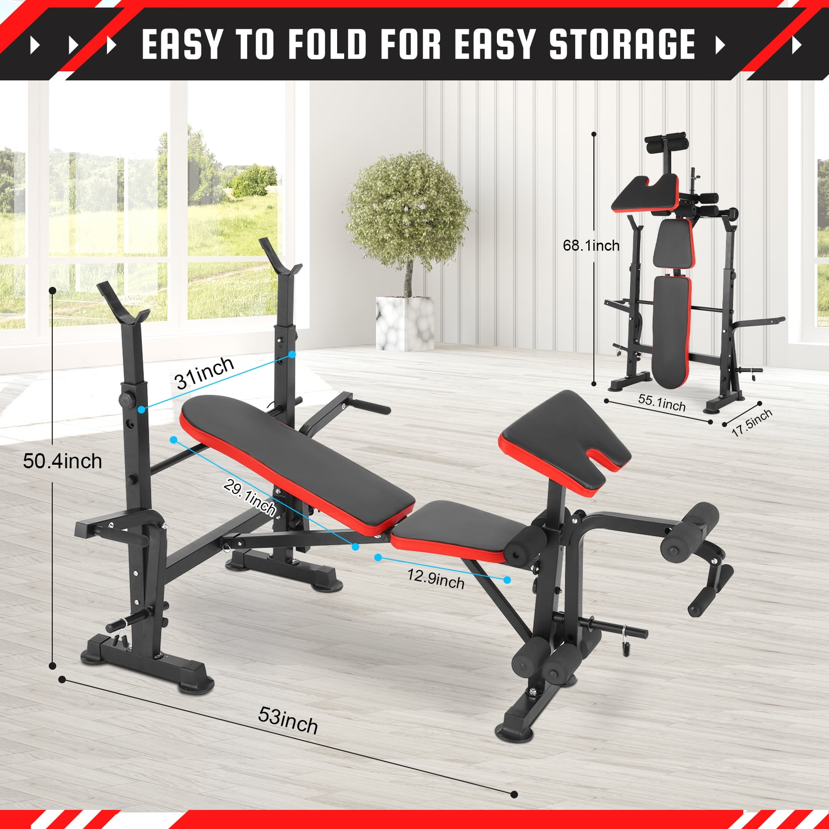 Bench Grabacz Weight Bench Adjustable Standard Workout Bench with Dip Station Folding 