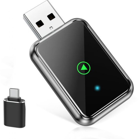Crrynuo - Adaptador inalámbrico CarPlay y Android Auto - Adaptador 2 en 1 - Bluetooth 5.0 - Plug & Play - USB de 5 V - Marco metálico - Plateado