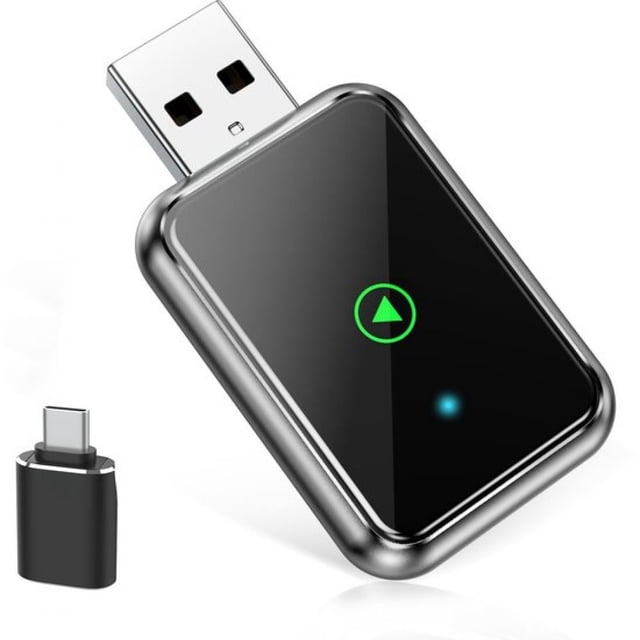 Crrynuo - Adaptador inalámbrico CarPlay y Android Auto - Adaptador 2 en 1 - Bluetooth 5.0 - Plug & Play - USB de 5 V - Marco metálico - Plateado