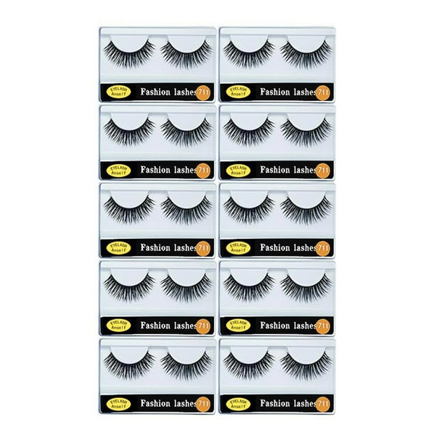 Juego de 10 pares de pestañas postizas rizadas con aplicador incluido, modelo 5# (711), hechas de fibra sintética, color negro, longitud de 1.3 cm, perfectas para un look natural y voluminoso.