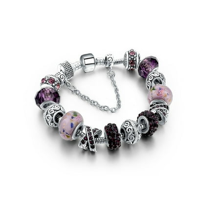 - Amethyst Murano Glass And Crystal Charm Bracelet