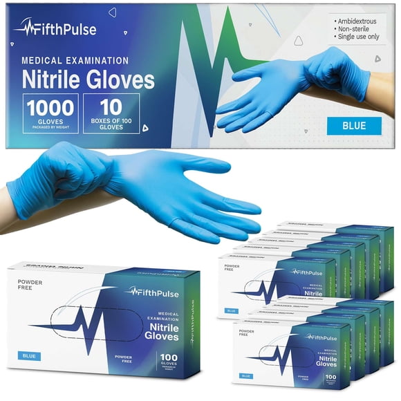 Medical Exam Blue Nitrile Gloves Large 1000 Count - 3 Mil Powder and Latex Free Disposable Gloves - Case of 10 Boxes of 100