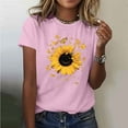 thumbnail image 2 of Women's Graphic Tee Flower Printed Short Sleeve Basic Shirts Casual Loose Fit Floral Tops Soft Comfy Clothes (M, Pink 4), 2 of 5
