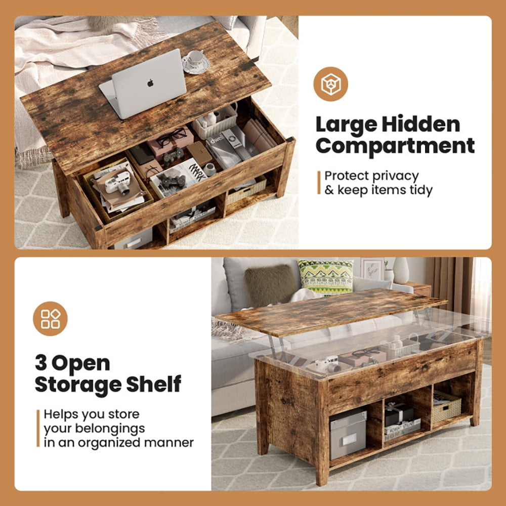 Finihen Coffee Table, Lift Top Coffee Table with Storage Lower Shelf, for Living Room, Reception Room, Office, Brown Finihen Coffee Table, Lift Top Coffee Table with Storage Lower Shelf, for Living Room, Reception Room, Office, Brown