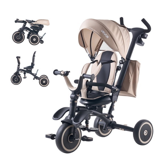 VEVOR Toddler Tricycle & Stroller for 18 Months to 5 Year Old, 7-in-1 Kids Trike with Parent Push Handle, Canopy, Rotating Seat and Storage, Tricycle for Toddlers, Birthday Toy for Boys and Girls