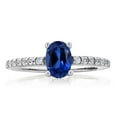 thumbnail image 2 of Gem Stone King 1.33 Ct Oval 7x5mm Blue Created Sapphire and Created Sapphire 925 Silver Ring, 2 of 5