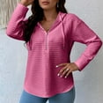 thumbnail image 4 of BiZtdJrK Womens Waffle Knit Hoodies 1/4 Zip Drop Shoulder Long Sleeve Pullover Tops Drawstring Loose Hooded Sweatshirt Hot Pink XXXL, 4 of 10