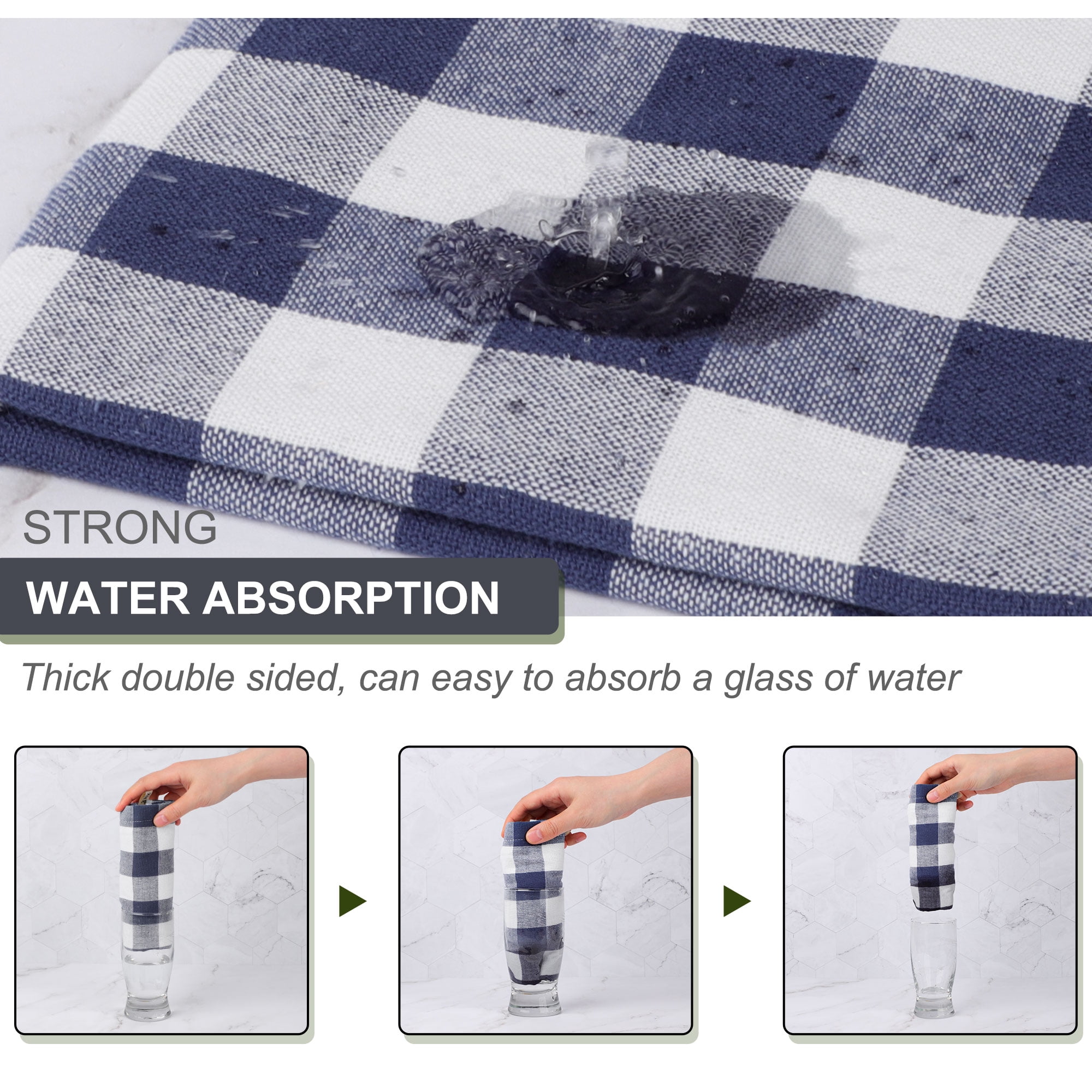 Unique Bargains 6Pcs 100% Cotton Buffalo Pattern Absorbent Dish Cloths Blue 13" x 13"