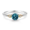 thumbnail image 2 of Gem Stone King 925 Sterling Silver and 10K Yellow Gold London Blue Topaz and White Lab Grown Diamond 3 Stone Engagement Ring for Women (0.73 Cttw, Round Gemstone November Birthstone, Size 8), 2 of 4