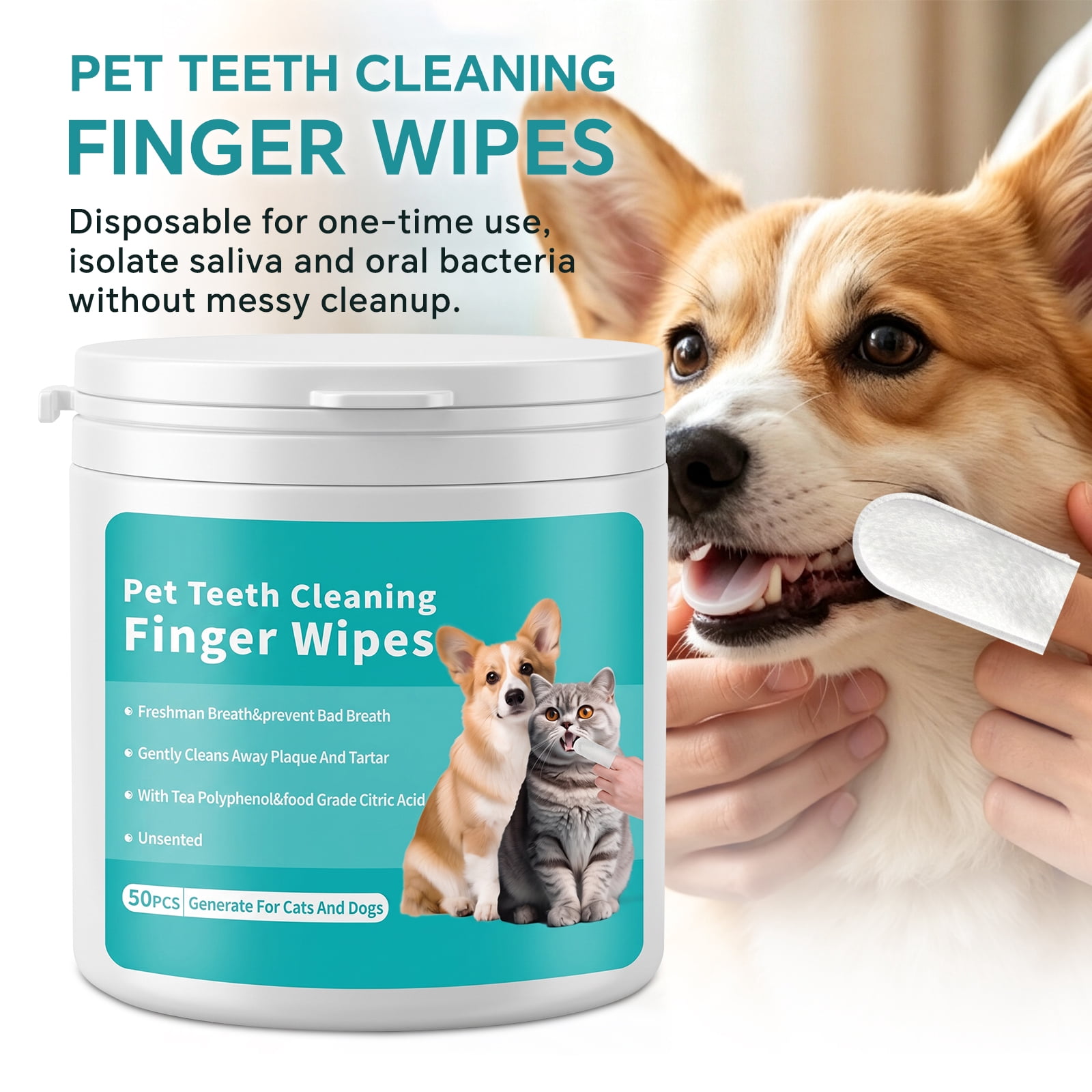 Pet Teeth Cleaning Finger Wipes, Eye Wipes, Paw Cleaner Foam, Ear Drops, Deodorizing Spray, Pet Glove Wipes Kit for Dogs & Cats