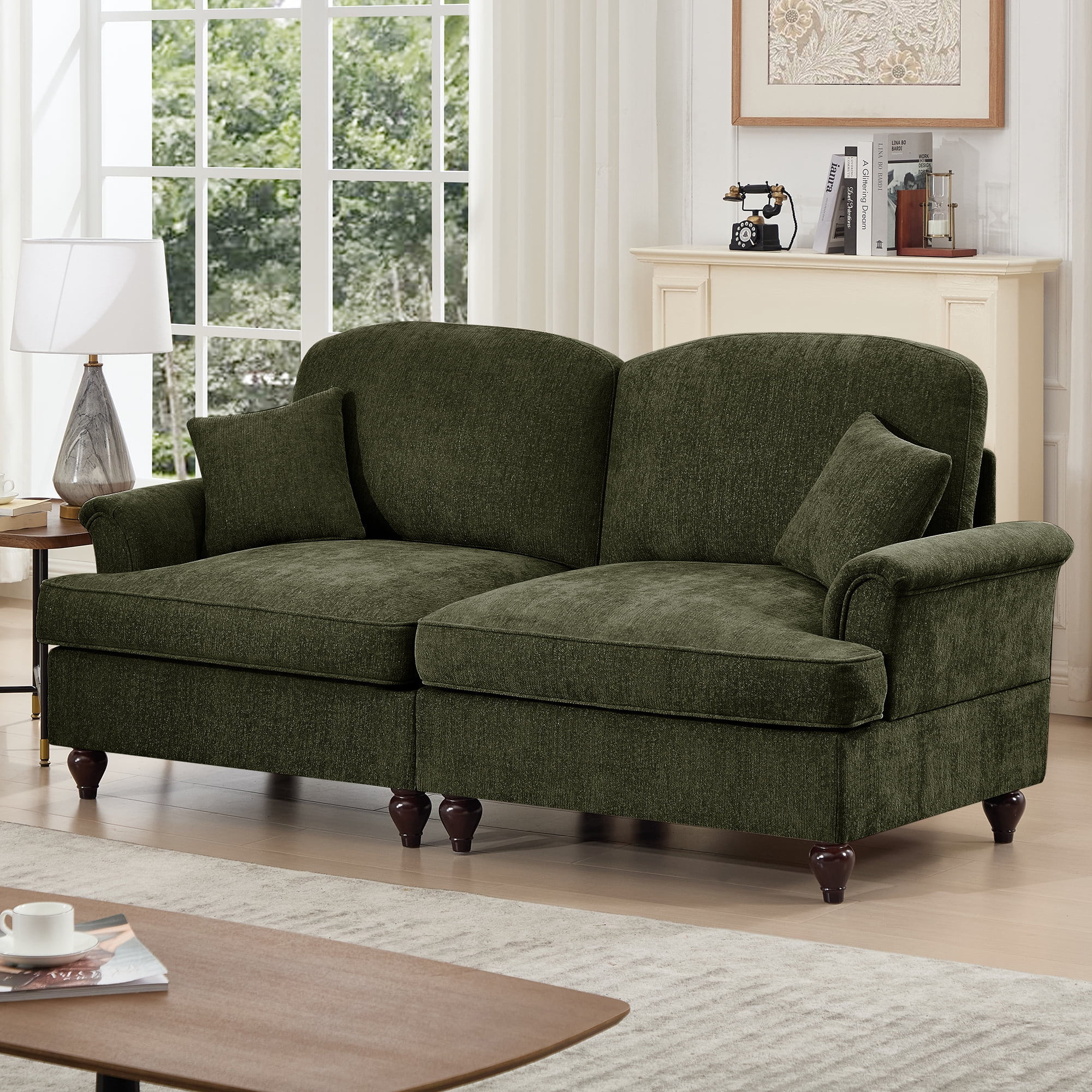 Gewnee 2-in-1 Convertible Sectional Sofa with Removable Ruffled Skirt , Petal-Shaped Arms, Ottoman and Lumbar Pillow Included, Multiple Configurations
