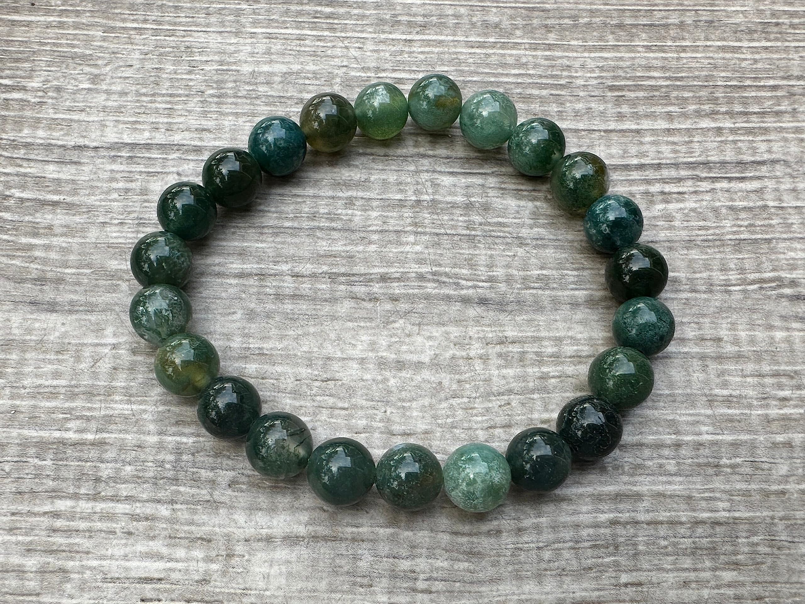 Moss Agate Crystal Bead Bracelet 8mm, Wholesale Genuine Moss Agate Stretch Gemstone Bracelet, Gift for Men & Women (5)