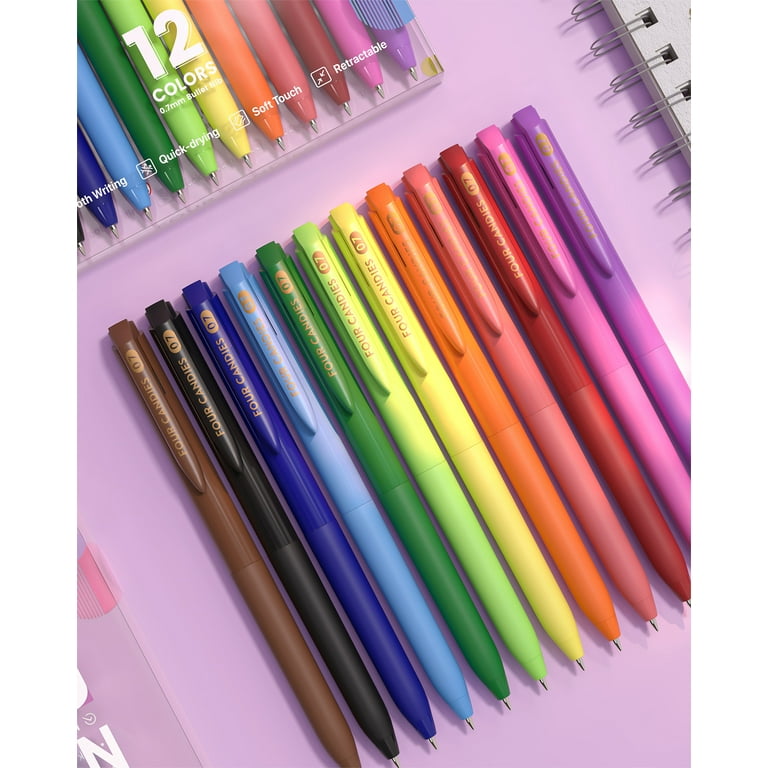 Four Candies Quick Dry Ink Colored Pens Set, 12 Colors Retractable