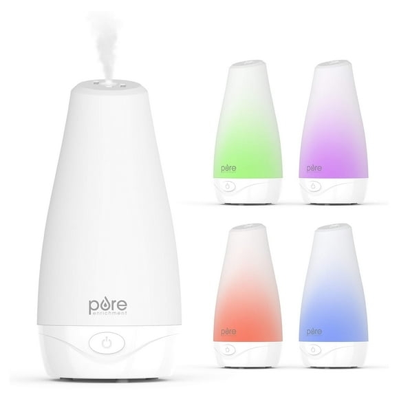 Pure Enrichment PureSpa Essential Oil Diffuser - Compact Air Deodorizer with 100ml Water Tank, Mood-Boosting Ionizer and Optional Color-Changing Light - Lasts Up to 7 Hours with Auto Sa