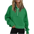 thumbnail image 2 of Jinhomg Womens Cropped Pullover Sweatshirt Comfy Half Zip Thumb Hole Hoodies Plus Size Comfy Long Sleeve Pullover with Kangaroo Pocket Fall Saving Green XXXXL, 2 of 5