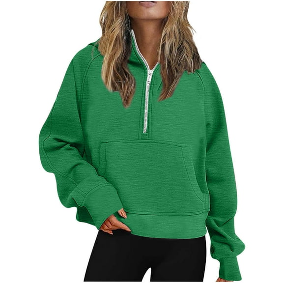 Scyoekwg Graphic Sweatshirts for Women Dressy Blouse Loose Lightweight Comfy Long Sleeve Tops Solid Color Stand Collar Sweatshirt Casual Pullover Clearance (Green,S)