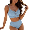 thumbnail image 2 of Gamivast Swimsuits for Women Bikini Sets 2 Pieces Push up Ribbed Ruffle Trim Tie Front Top High Waisted Bottom Tummy Control Swimwear Beach Vacation, 2 of 7