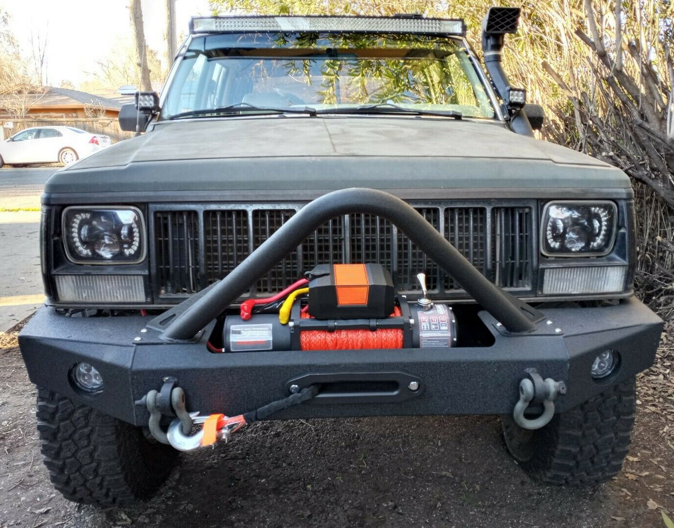 Kojem Front Bumper with Fog Lights & Winch Plate for 1984-2001 Jeep Cherokee XJ and Jeep Comanche MJ