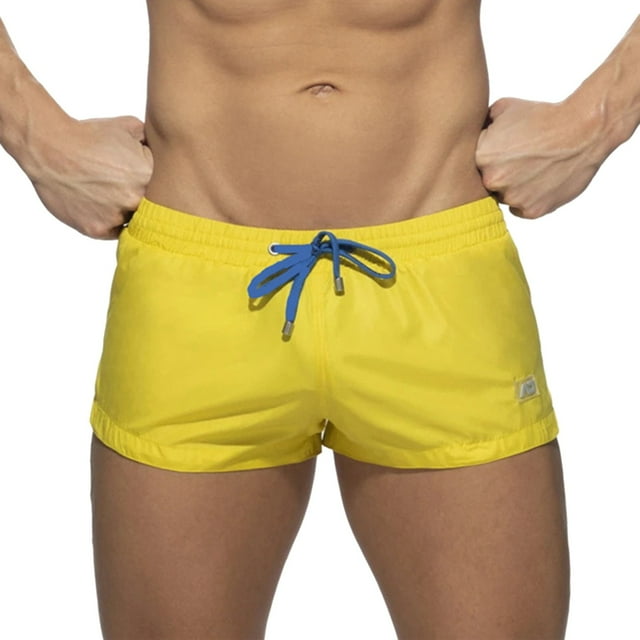 TSADFHJI Swimming Trunks Men Male Spring and Summer Ultra Short Color Matching Shorts Zipper Pocket Slit Trousers Legs Beach Swimming Sports Shorts L Yellow
