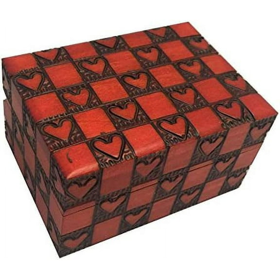 Love Red Square Mini Hearts Box Handmade Wood Keepsake Ring Jewelry Box Made in Poland