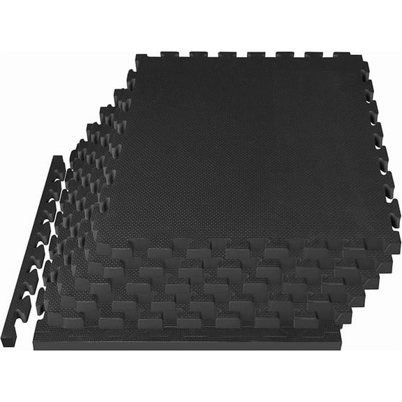 Mat Block APM36001BK Torin Interlocking Foam Exercise Floor Mats: 144 SQ FT, 1/2 inch, 36 Tiles, EVA Gym Mat Flooring, Exercise Equipment Mat for Home Gym Equipment, Black