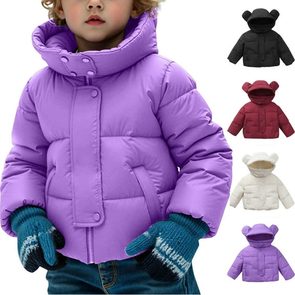 Eltusu Girls Puffer Jackets, Zip up Thermal Windproof Waterproof Winter Coat Purple Size 10-12T