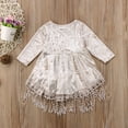 thumbnail image 4 of Bébé bébé Filles Robe Formelle à Manches Longues Dentelle Pompon Plissé Or Velours Robe Parti Pegeant Tenues, 4 of 8