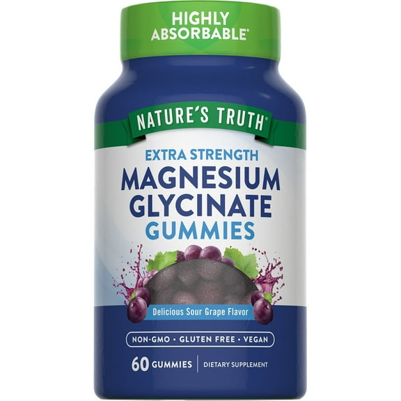 Nature's Truth Magnesium Glycinate Gummies, 60 Count, Sour Grape Flavor, Non-GMO & Gluten Free