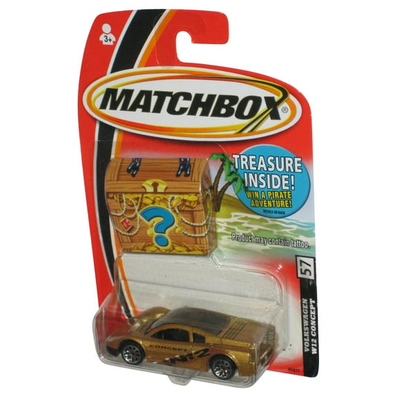 Matchbox Volkswagen W12 Concept Gold (2005) Die-Cast Toy Car #57 w/ Treasure Chest