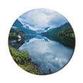 thumbnail image 1 of Nature Mouse Pad for Computers, Landscape Photography with Wooden Cabins Clear River and Mountains Norway Europe, Round Non-Slip Thick Rubber Modern Mousepad, 8" Round, Blue Green, by Ambesonne, 1 of 2