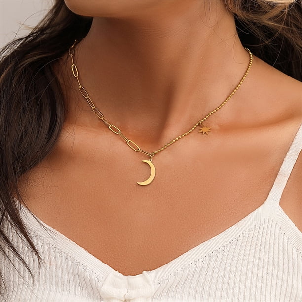 Fiudx Collar de Estrella Dorada, Elegante Diseño de Personalidad, Incrustaciones de Diamantes de Imitación para Mayor Elegancia, Cadena de Clavícula Versátil para Cualquier Ocasión, Regalo de Boda, I
