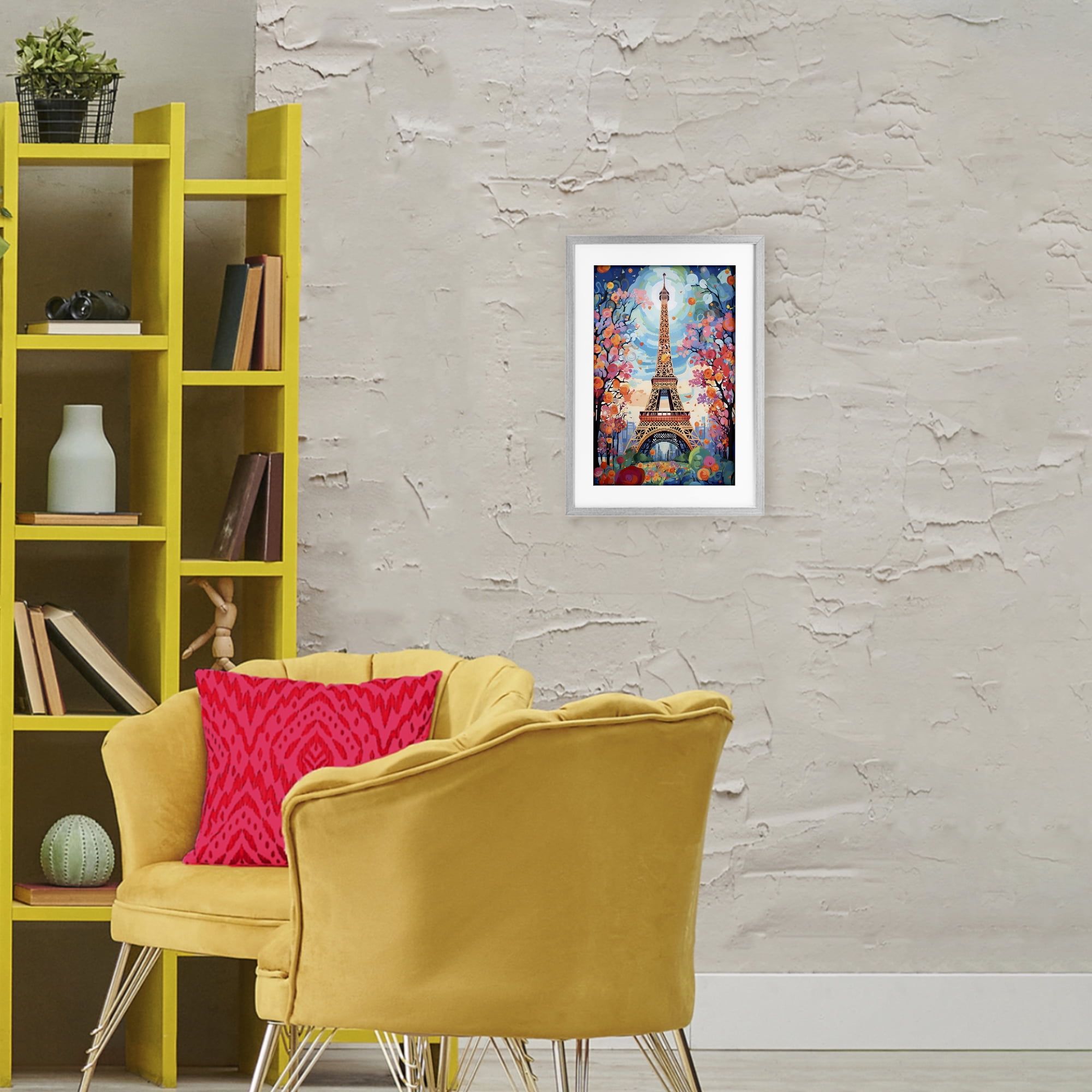 Stupell Industries Eiffel Tower Nighttime Bloom Gray Framed Print Under Glass, design by Creative Studio