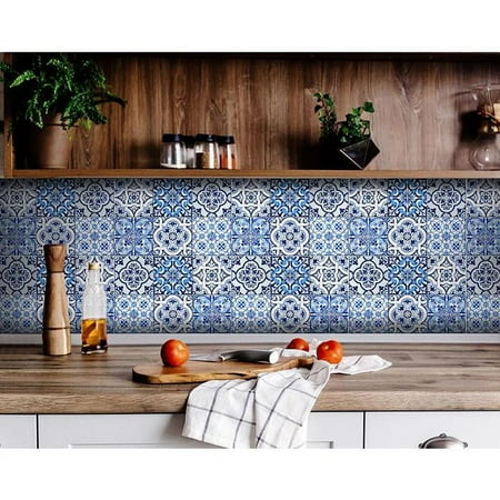 HomeRoots 400325 4 x 4 in. Azul Multi Blue Mosaic Peel & Stick Tiles