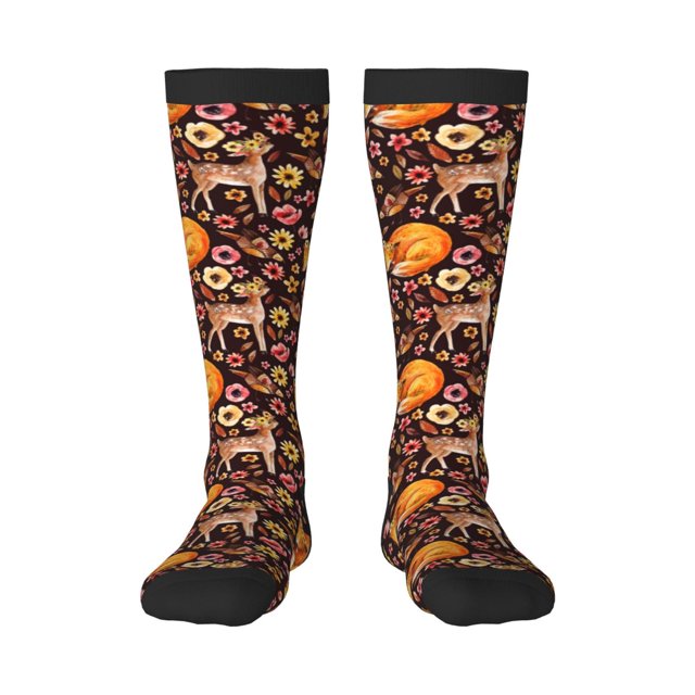 Balery Woodland Creatures Floral Calcetines novedosos Calcetines deportivos Calcetines hasta la rodilla Calcetines de algodón Calcetines originales y geniales