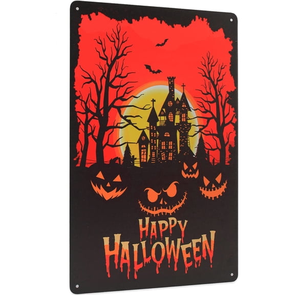 Halloween Vintage Metal Tin Sign Darkness With Pumpkin Wall Decor for Bar Home Kitchen Man Cave 8x12 Inches