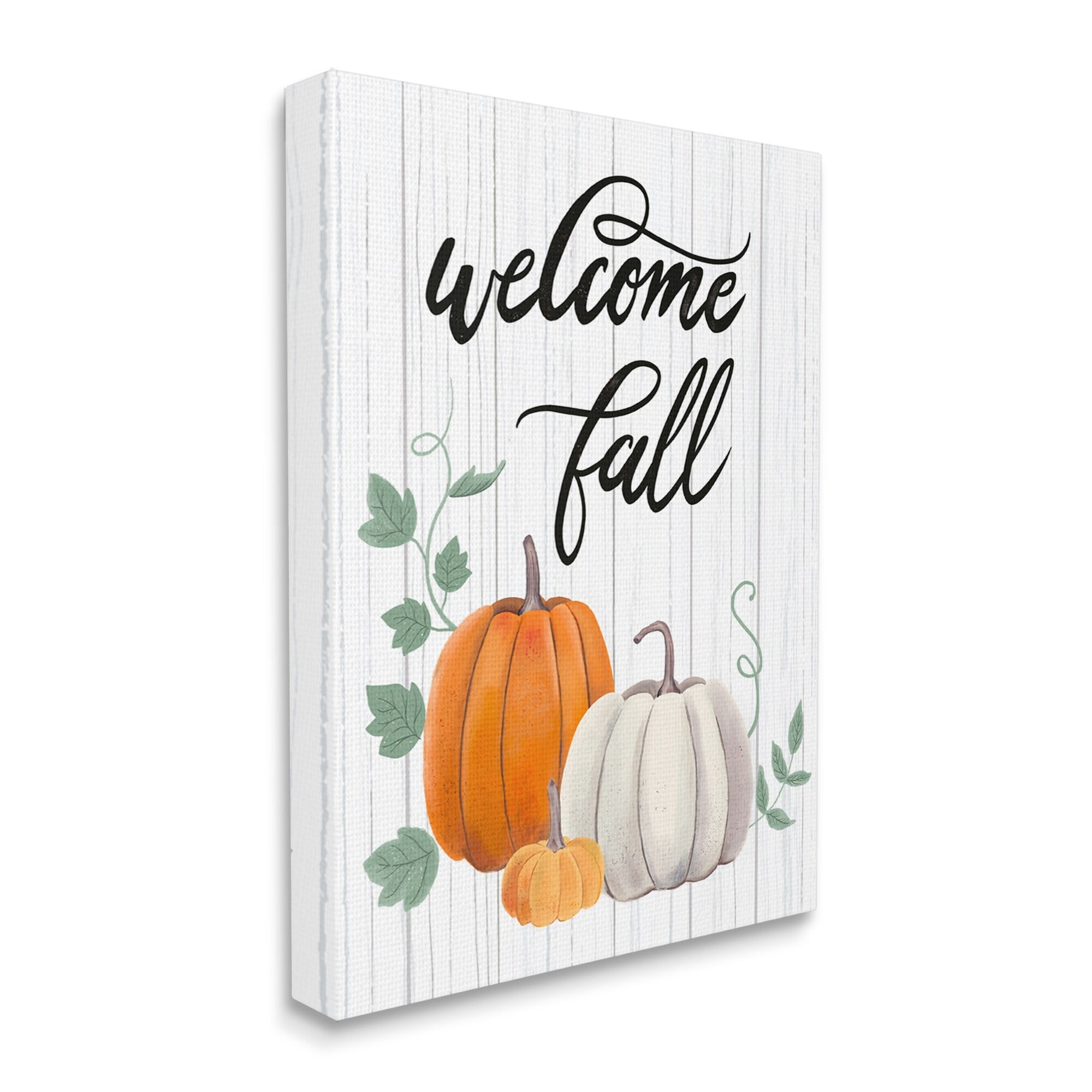 Welcome Fall Rustic Calligraphy Phrase Pumpkin Patch Inspirational Graphic Art Gallery-Wrapped Canvas Print Wall Art