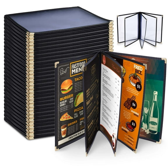 WeChef 30 pack 8.5"x11" Restaurant Menu Book Covers 5 Page 10 View Book Style for Cafe Hotel Bar Black